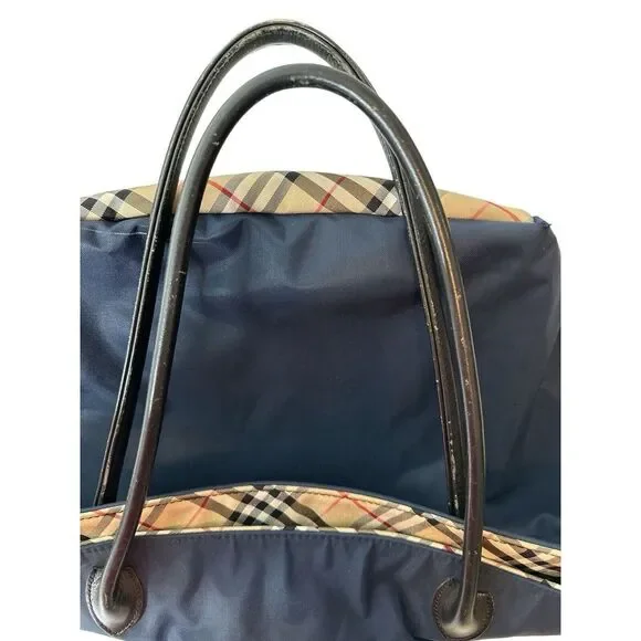 Burberrys Nova Check Blue Label Tote Bag Nylon Navy Blue - Picture 8 of 12